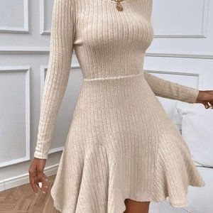 Ribbed‎ Knit Cream Dress